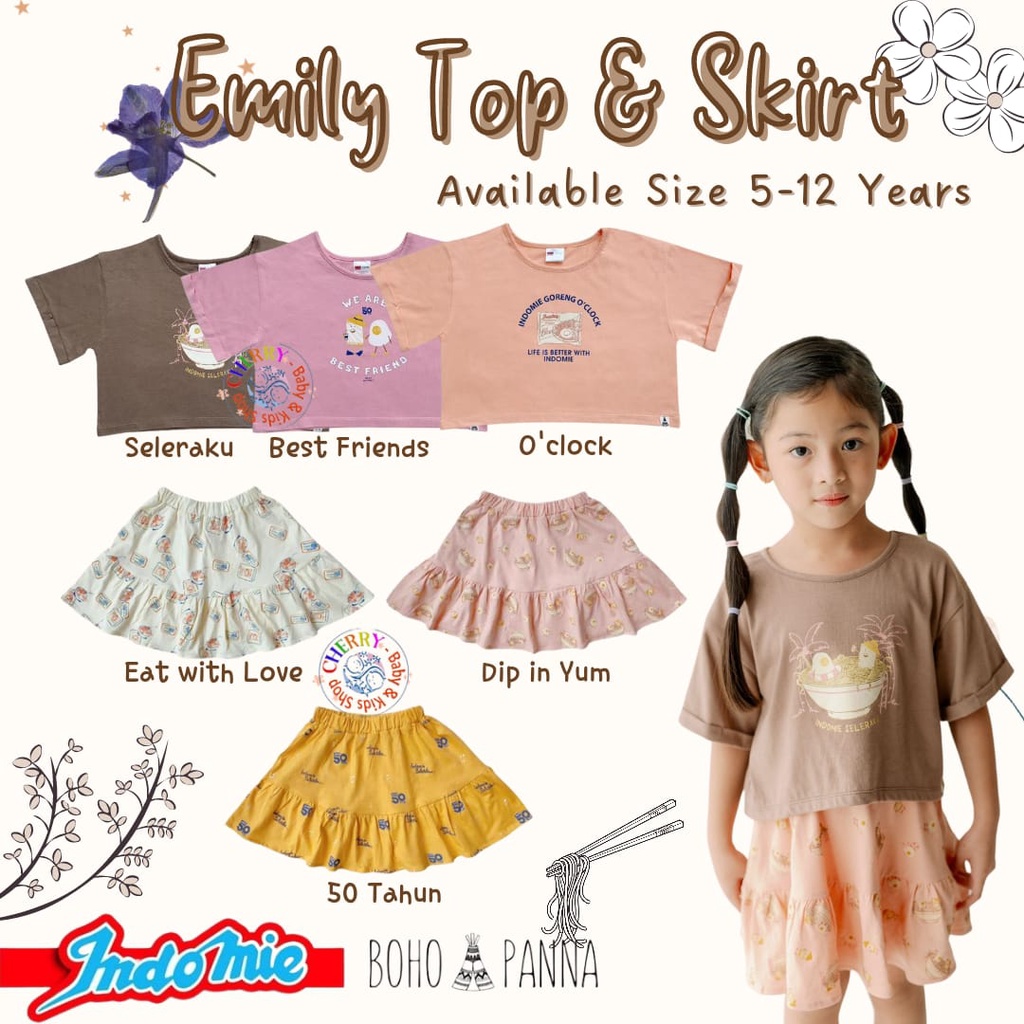 Bohopanna X Indomie 5-12 Tahun Crop Emily Top / Emily Skirt Anak Perempuan CBKS