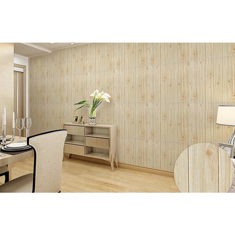 Wallpaper Dinding 3D | Wallpaper Foam | Wallfoam Motif Kayu Cream
