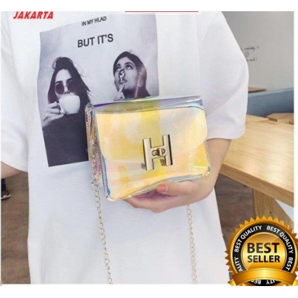 (COD) Tas Wanita Transparan Rainbow Tas Jelly Crystal Import T60 /Tas Selempang