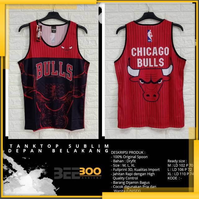 KAOS SINGLET / LEKBONG SUBLIM 3D PRIA/WANITA NBA CHICAGO BULLS [BEEBOO]