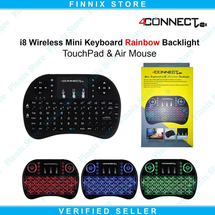 4Connect i8 RGB Wireless Mini Keyboard Air Mouse TouchPad Rainbow