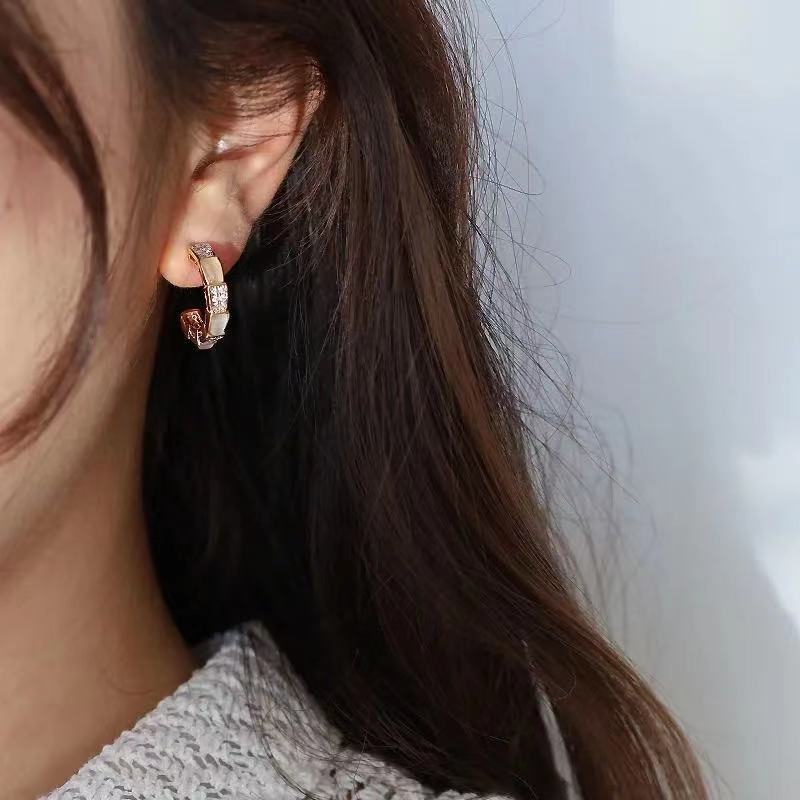 Korea Dongdaemun 925 jarum perak Tipe C opal anting-anting online influencer halus sederhana rhinest