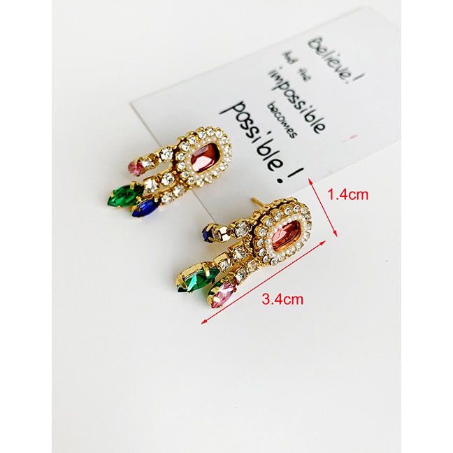 LRC Anting Tusuk Fashion Color Alloy Studded Tassel Earrings F91333