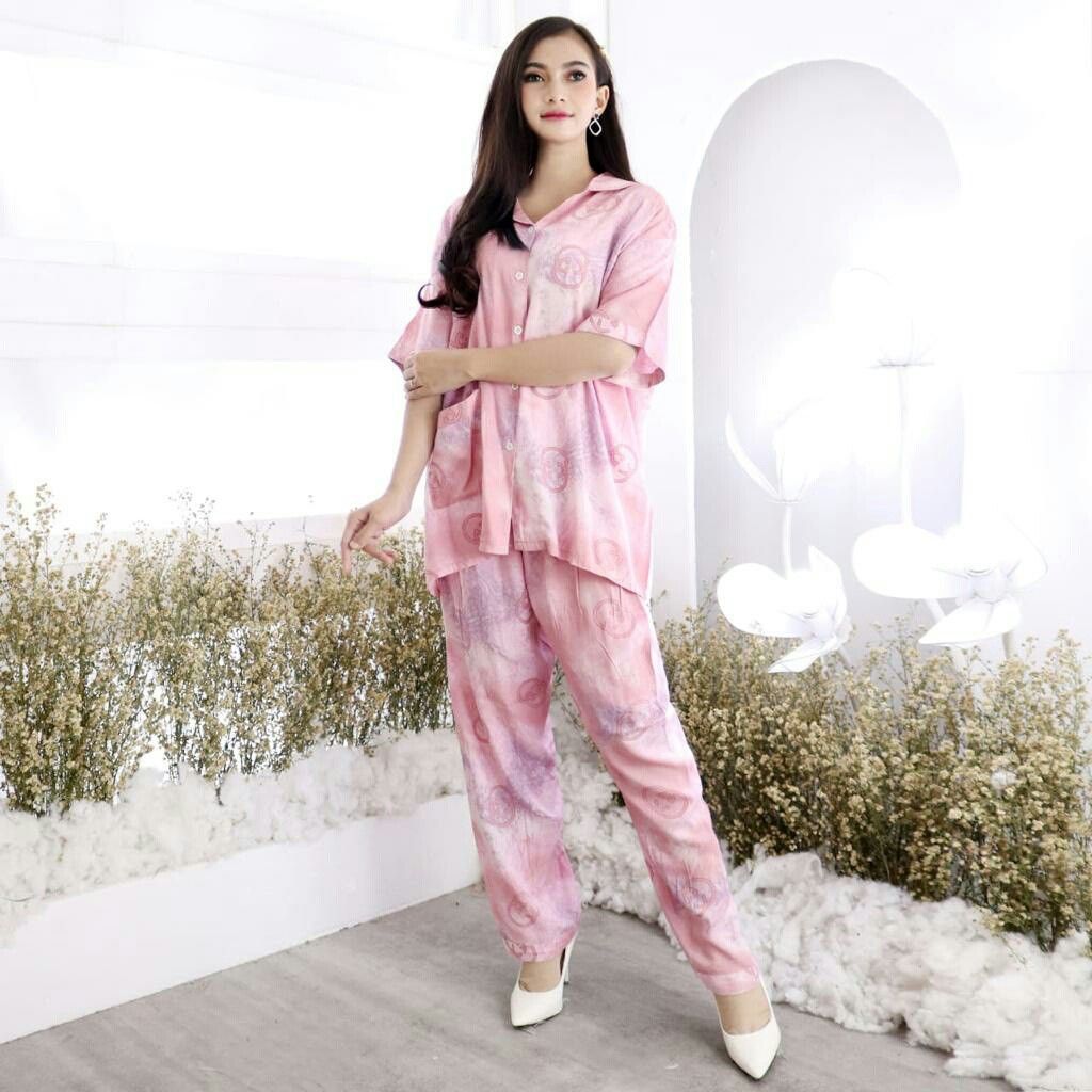 set piyama wanita tie die jumbo ucci celana panjang CP real pic