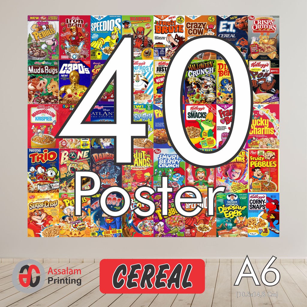 (40PCS) POSTER AESTHETIC ANIME COMIK CARTOON FOOTBALL RETRO BAND BRAND MOVIE ISI 80PCS WALL DECOR-Cereal 40