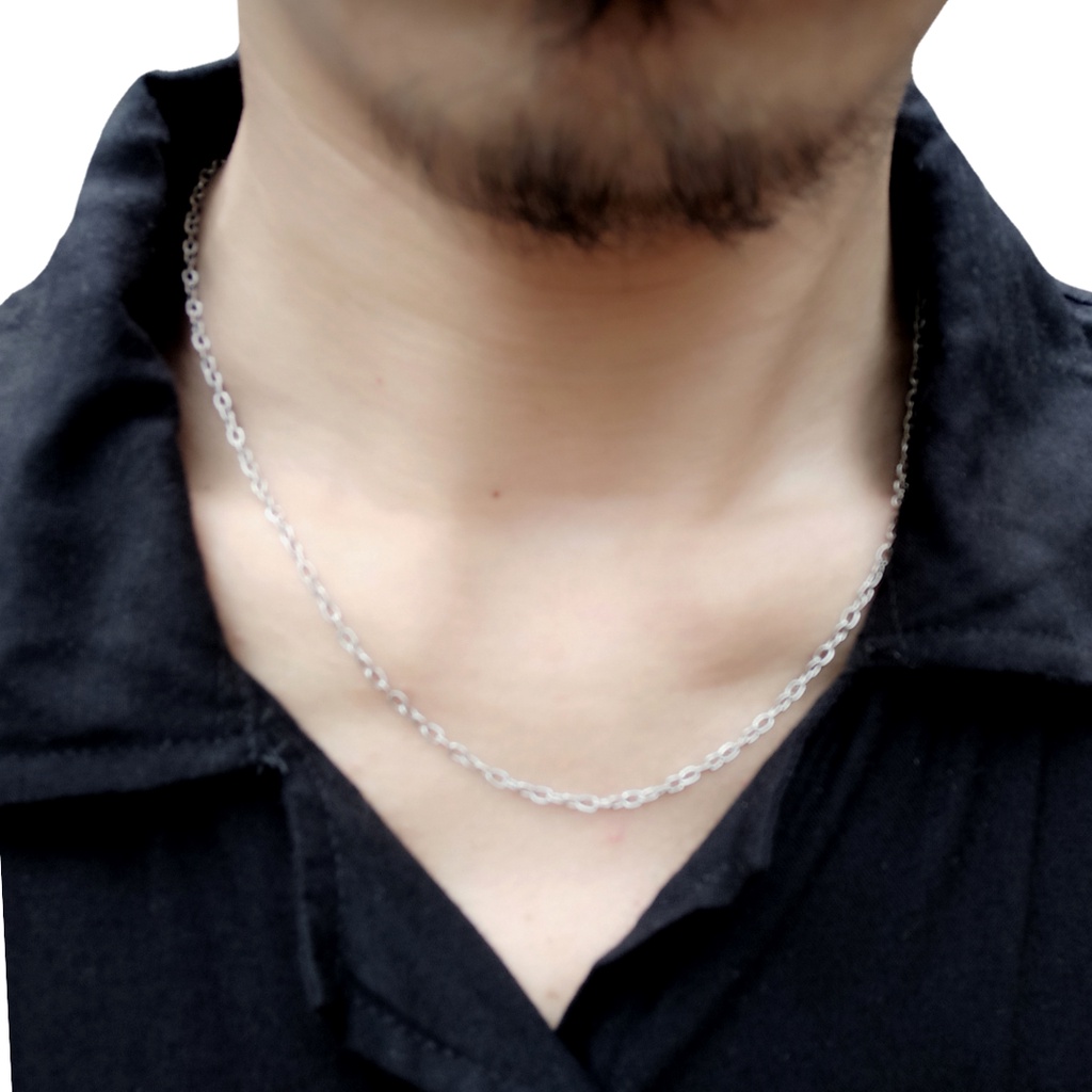 Kalung Pria Titanium Rantai Anti Karat Silver Polos