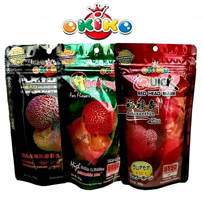 Okiko merah quick red head mark makanan pakan ikan louhan 100gr