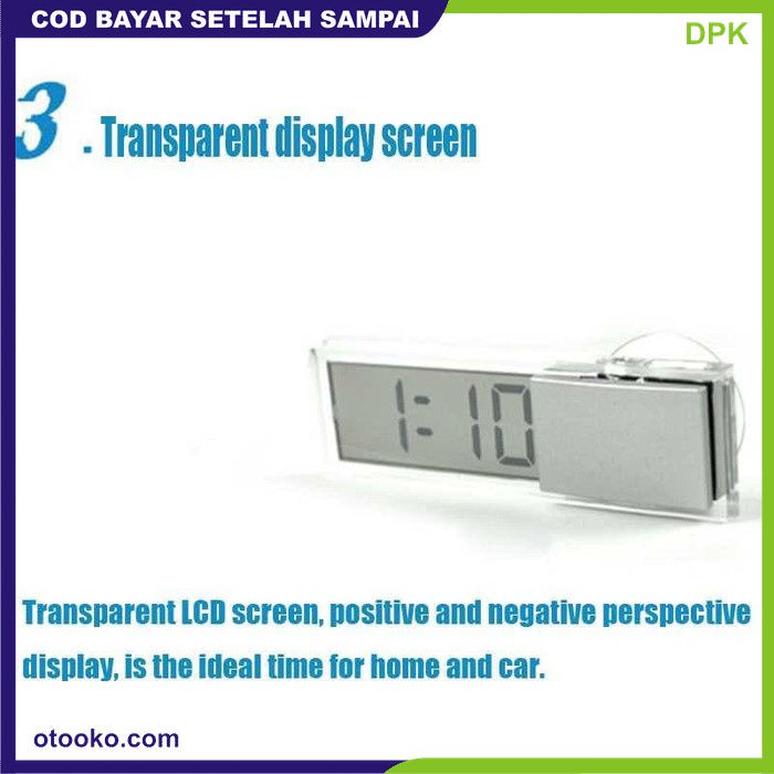 Jam mobil dashboard digital analog led LCD Transparan Kecil Mini Tempel Kaca Sucker Cup