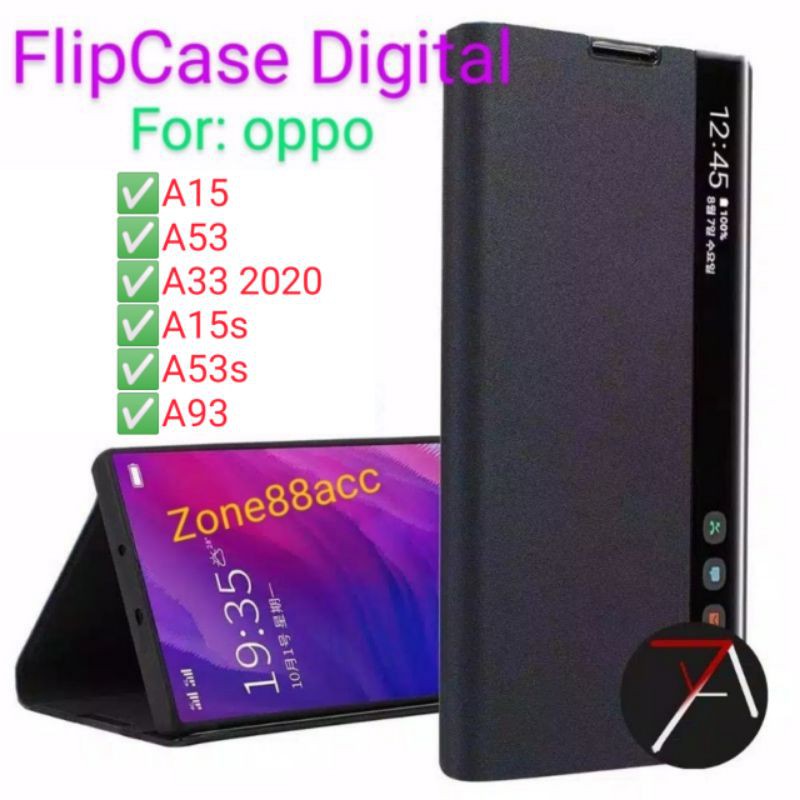 Oppo A15 A53 A33 A15s A53s A93 Flipcover Case Digital Casing Cover Flip View Auto Lock