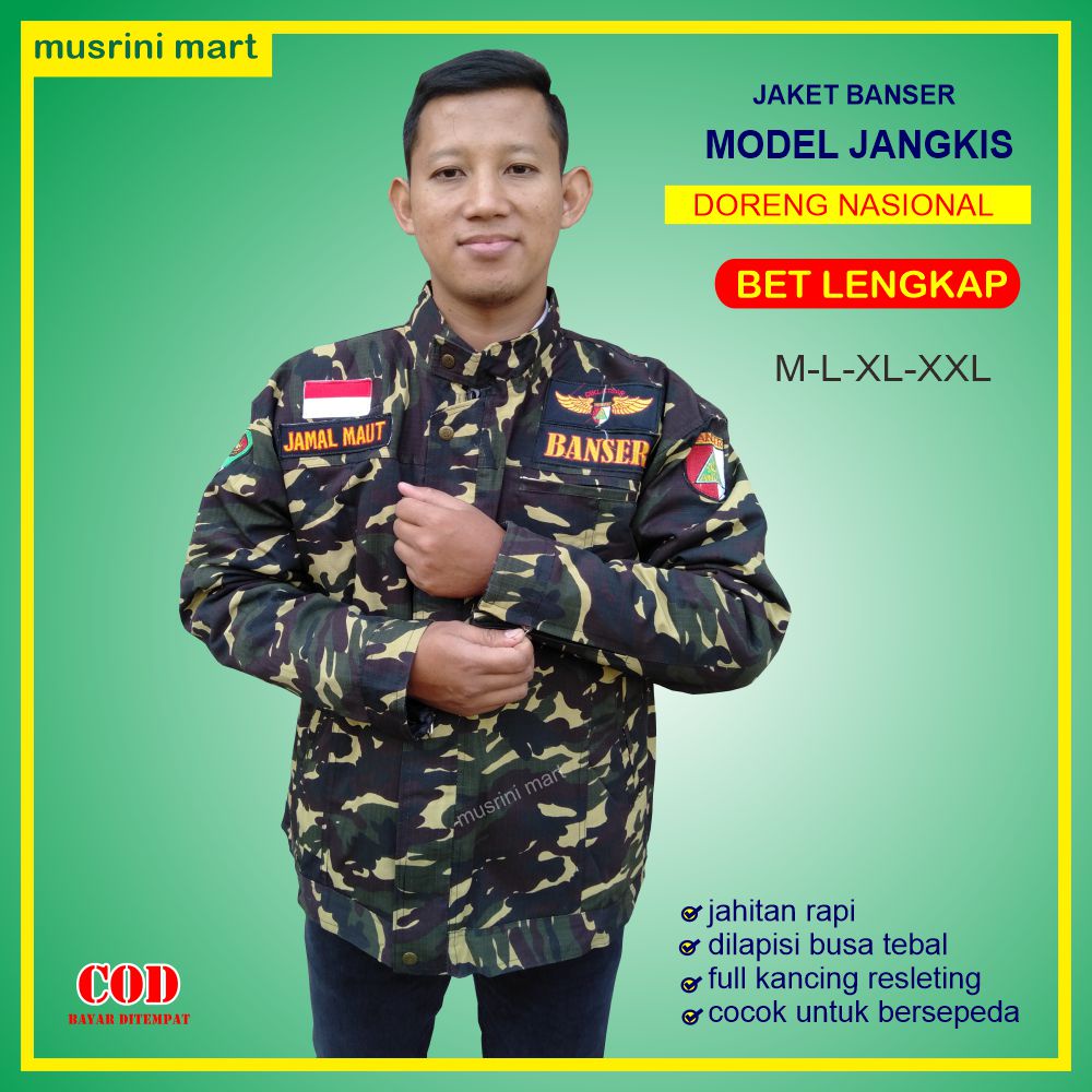 Jaket Banser Model Jangkis Doreng Nasional Atribut Banser Jahitan Rapi Free Bet Full Kancing Resleting Busa Dalam Tebal Musrini Mart