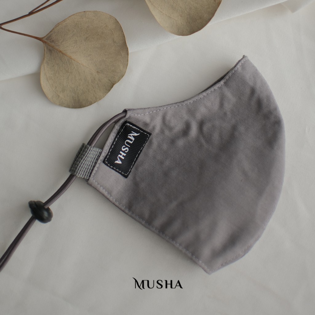 MUSHA Basic Mask Strap - Grey | Masker Kain 3 Ply Earloop