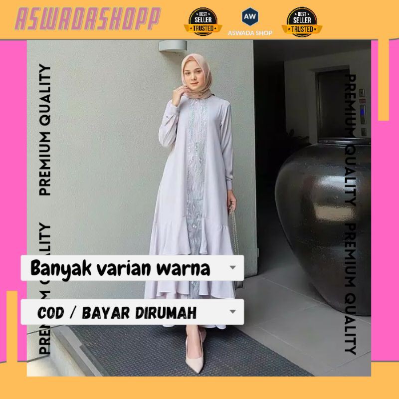 Fashion Muslim | Gamis | Ranai Bordir Maxy Dress|Moscrepe | Aplikasi Bordir | Busui Friendly Terbaru