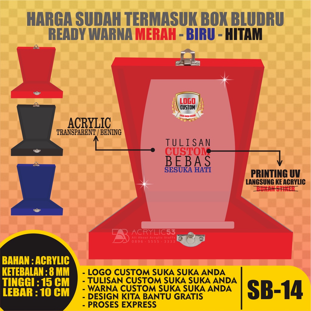PLAKAT, PLAKAT AKRILIK, PLAKAT ACRYLIC, PLAKAT CUSTOM, VANDEL, PIAGAM PENGHARGAAN 15X10 + BOX SN14