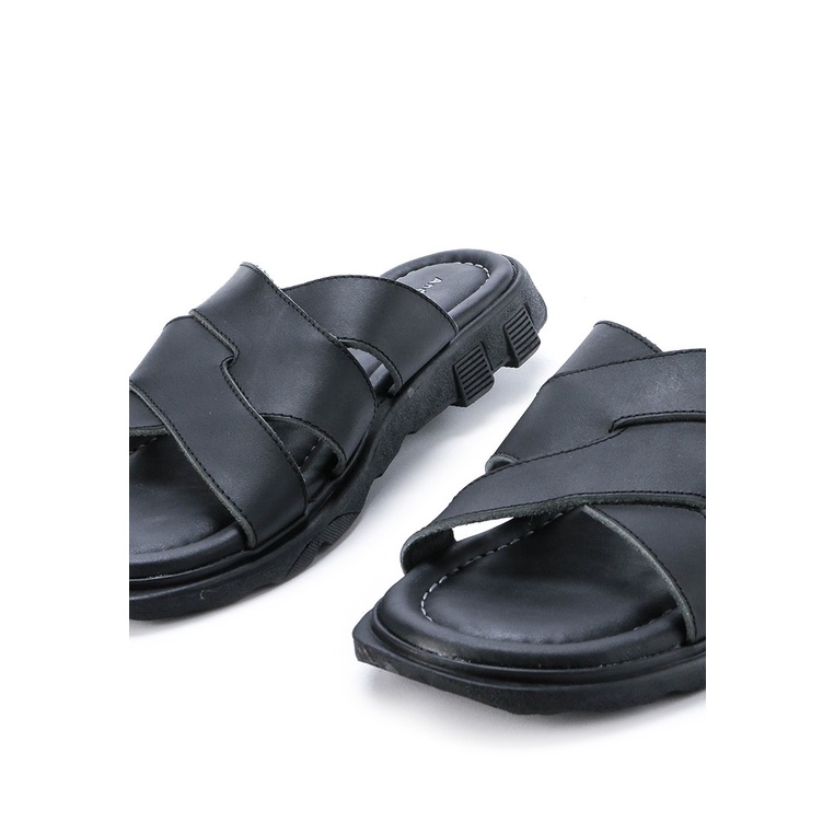 SANDAL SLIDE KULIT ANDRE VALENTINO PRIA ORIGINAL CASUAL HITAM AVM15