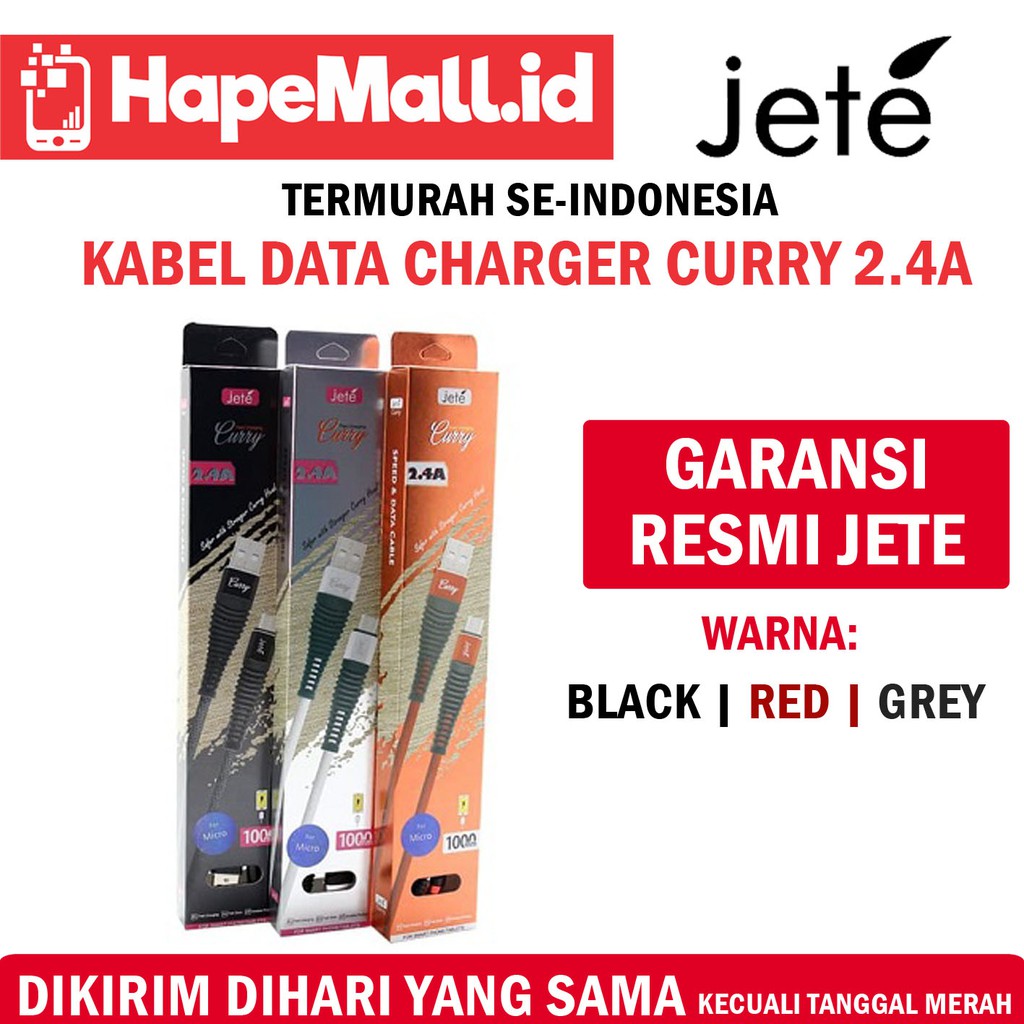 JETE CURRY KABEL DATA CHARGING 2.4A GARANSI RESMI TERMURAH