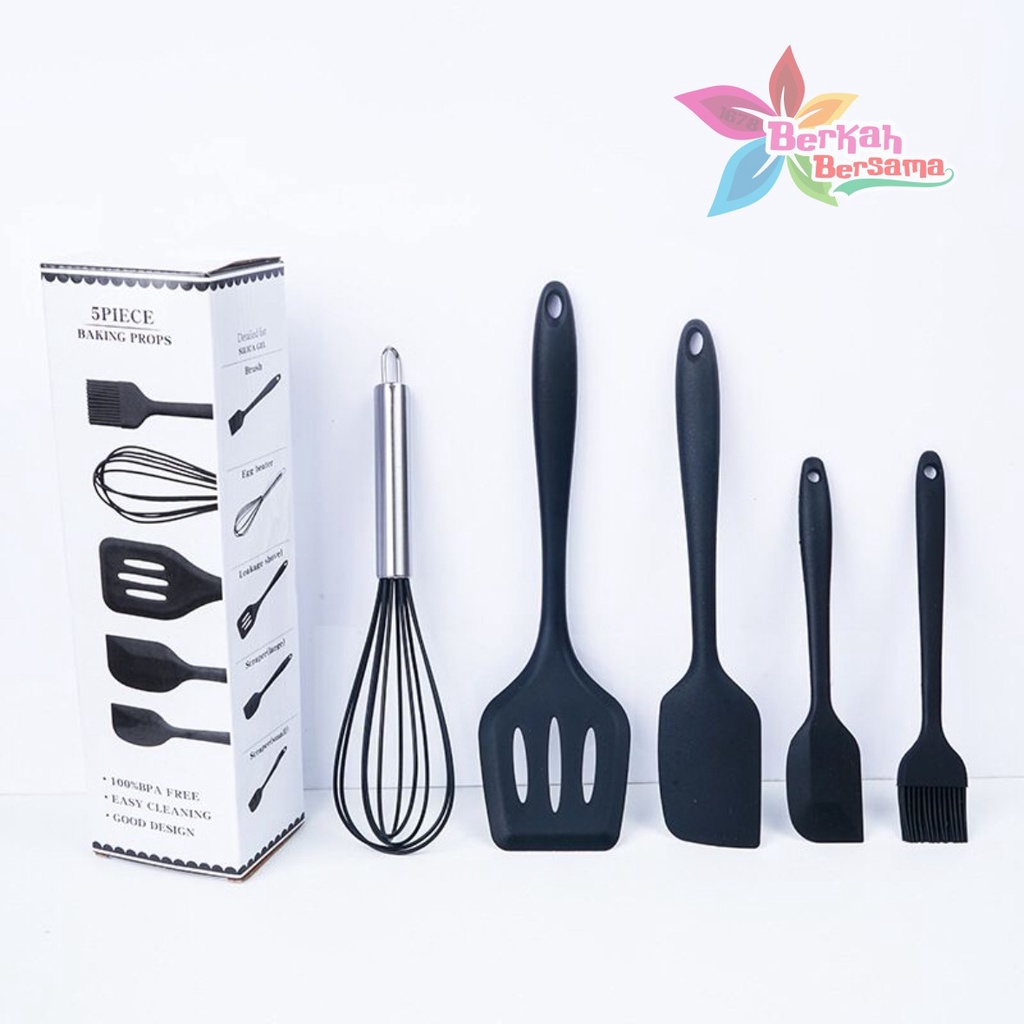 RT81 Alat Masak bahan silikon Silicone Utensil Spatula Cooking Baking Props Set 5pcs Peralatan Masak 5 in 1 Tahan Panas BPA Free BB6366