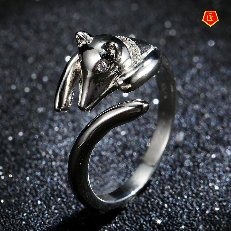 [Ready Stock]925 Silver Simple Fox Open Ring Classic Personality