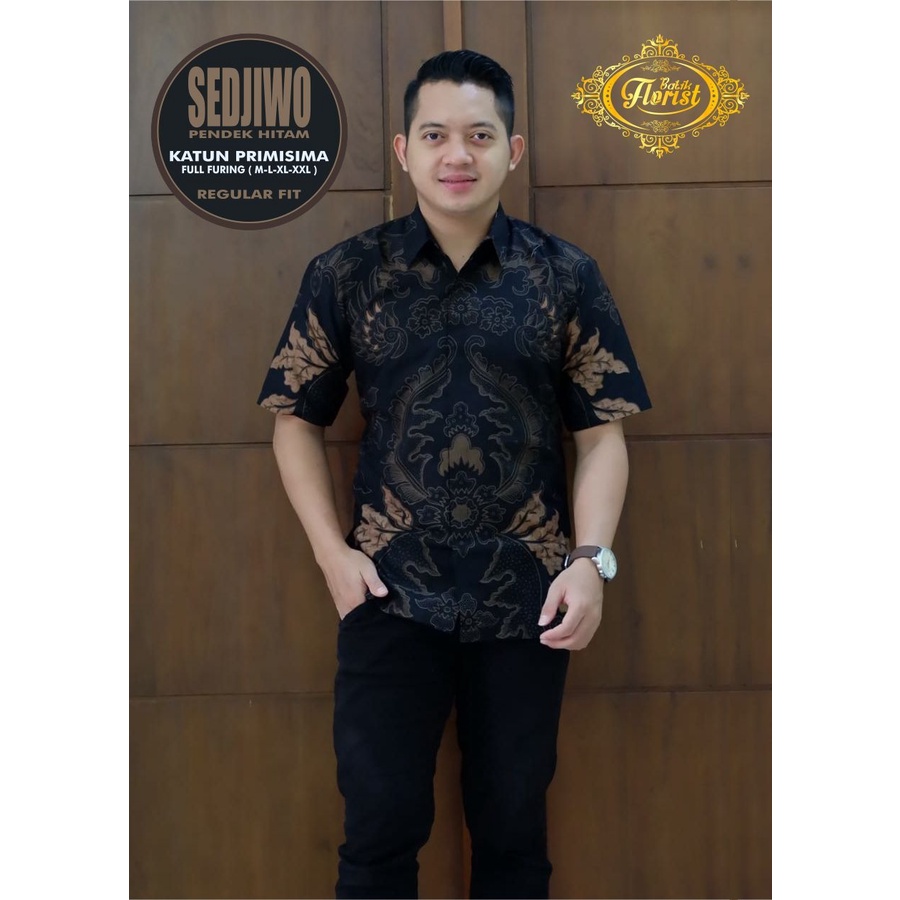 BATIK PRIA TERBARU S M L XL XXL BAJU kemeja batik pria lengan PENDEK PREMIUM HITAM COKLAT