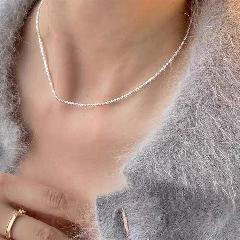 Kalung Rantai Klavikula Gypsophila Silver Sparkling Untuk Wanita