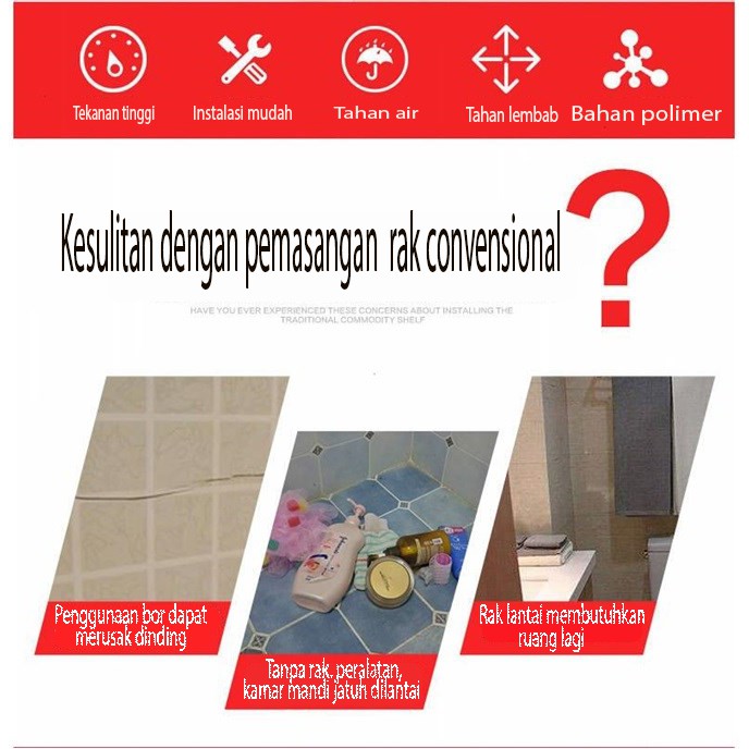 Rak  Shampo Sabun Dinding Tembok Sudut  Siku Rumah Kamar Mandi Dapur Toilet Model Tempel Tanpa Bor