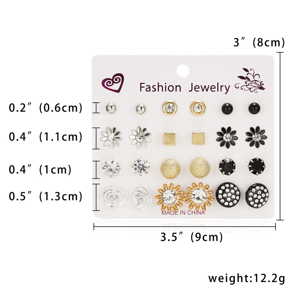 [12 Pairs / Set Crystal Pearl Imitation Zircon Alloy Mixed Earrings Sets ] [Korean Colorful Flower Round Ear Stud Earrings Sets] [Lovely Gifts Bridal Wedding Party Ear Jewelry]