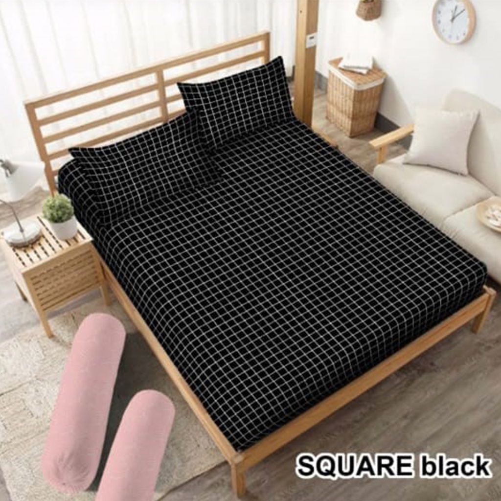 Sprei Aesthetic Motif Kotak-Kotak Ala Korea Set Sarung Bantal Guling Ukuran 180x200x20 Dekorasi Perlengkapan Kamar Tidur