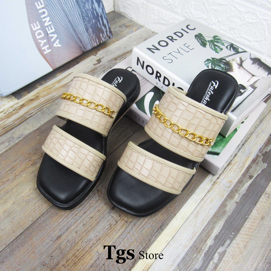 Sandal Platform Wanita Sandal Flat Rantai Kekinian NG-002