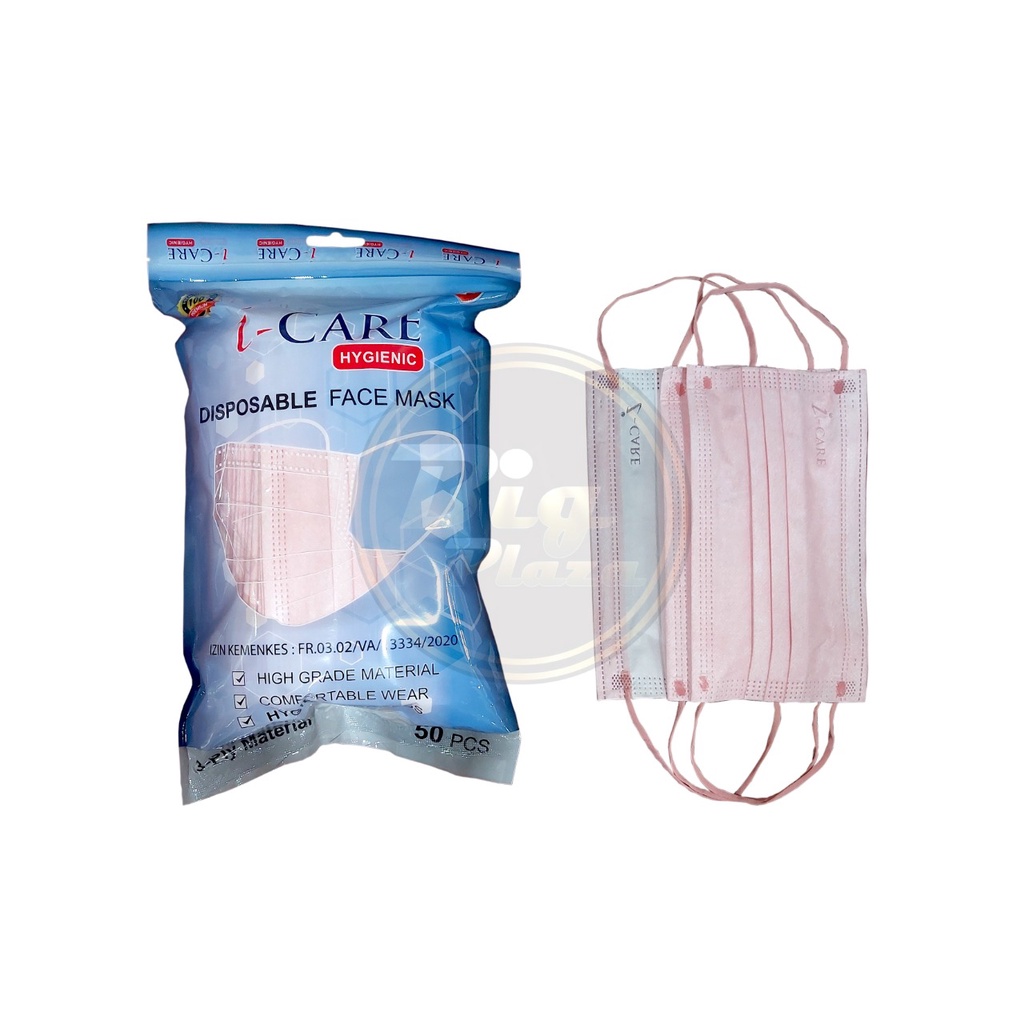 I-Care POUCH Masker Earloop Hygienic 3ply isi 50 pcs Icare Kemenkes - Big Plaza