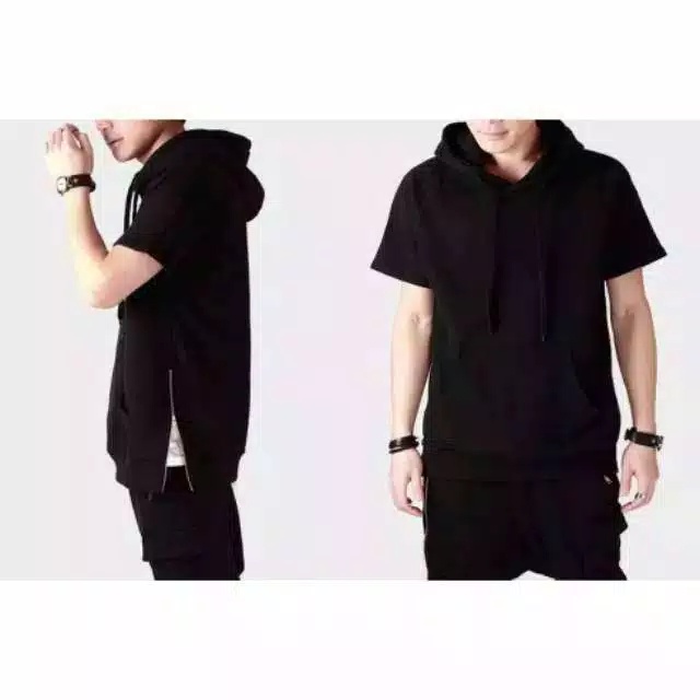 Jaket hoodie short sleeve lengan pendek side ziper