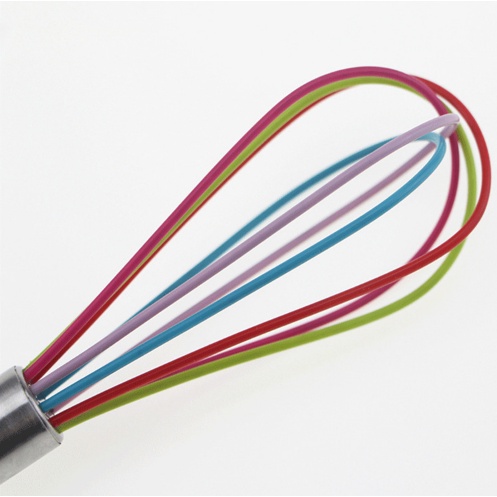 WHISK SILICONE FOOD GRADE ANTI PANAS 30 Cm / KOCOKAN ADONAN SILIKON ANTI PANAS FOOD GRADE / PENGADUK TELUR FOOD GRADE ANTI LENGKET DAN ANTI MELELEH / Kocokan Telur Whisk Rainbow Silicone Anti Lengket Tahan Panas Pengocok Telur Adonan gagang Stainless