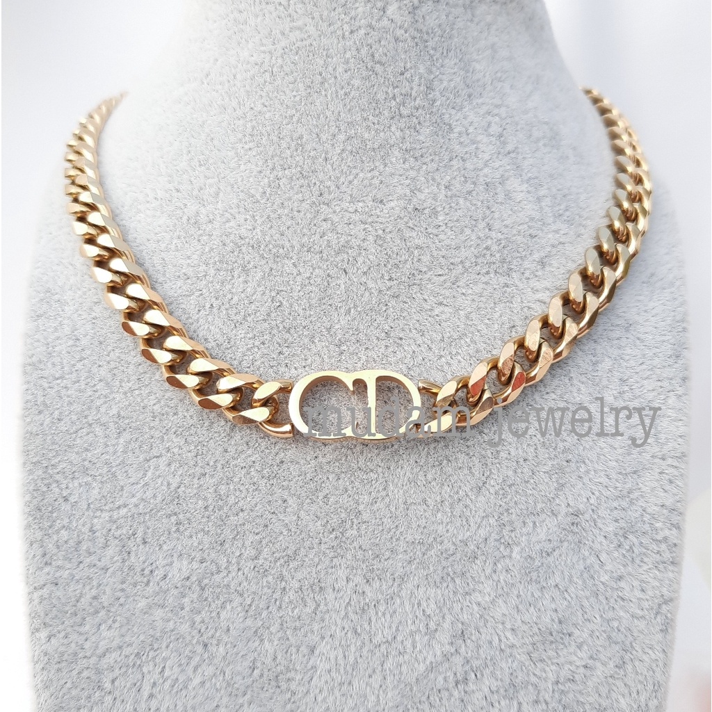 Kalung Rantai Titanium Model C Di*r Tersedia Warna Rose Gold, Gold dan Silver