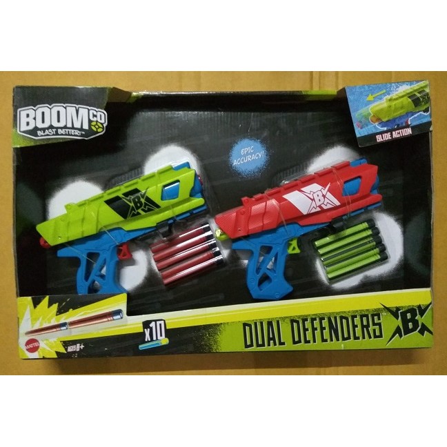 Mainan Anak Branded Pistol Handgun NERF BOOMco Dual Defenders Komplit Murah