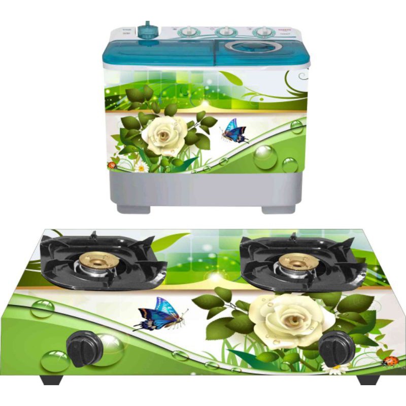 stiker kompor gas yang dua tungku dan mesin cuci