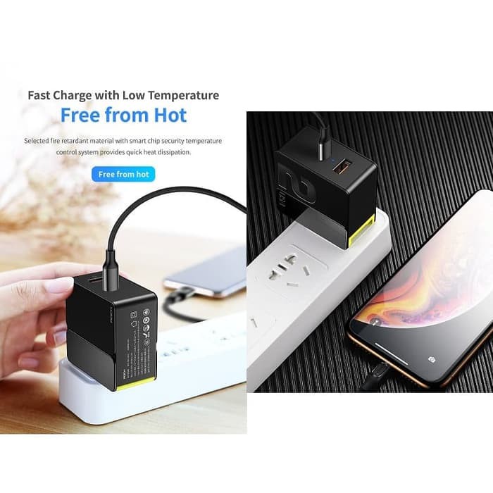 Kepala Charger ROCK Sugar Fast Charging Travel Charger 18W U+C Original100%Asli