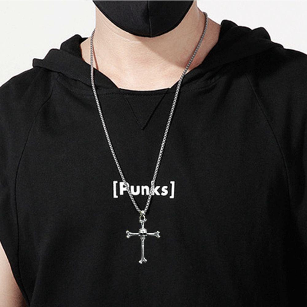 Needway Pria Kalung Unik Sederhana Perak Gaya Korea Kalung Punk Kalung Halloween Kalung Salib Kalung