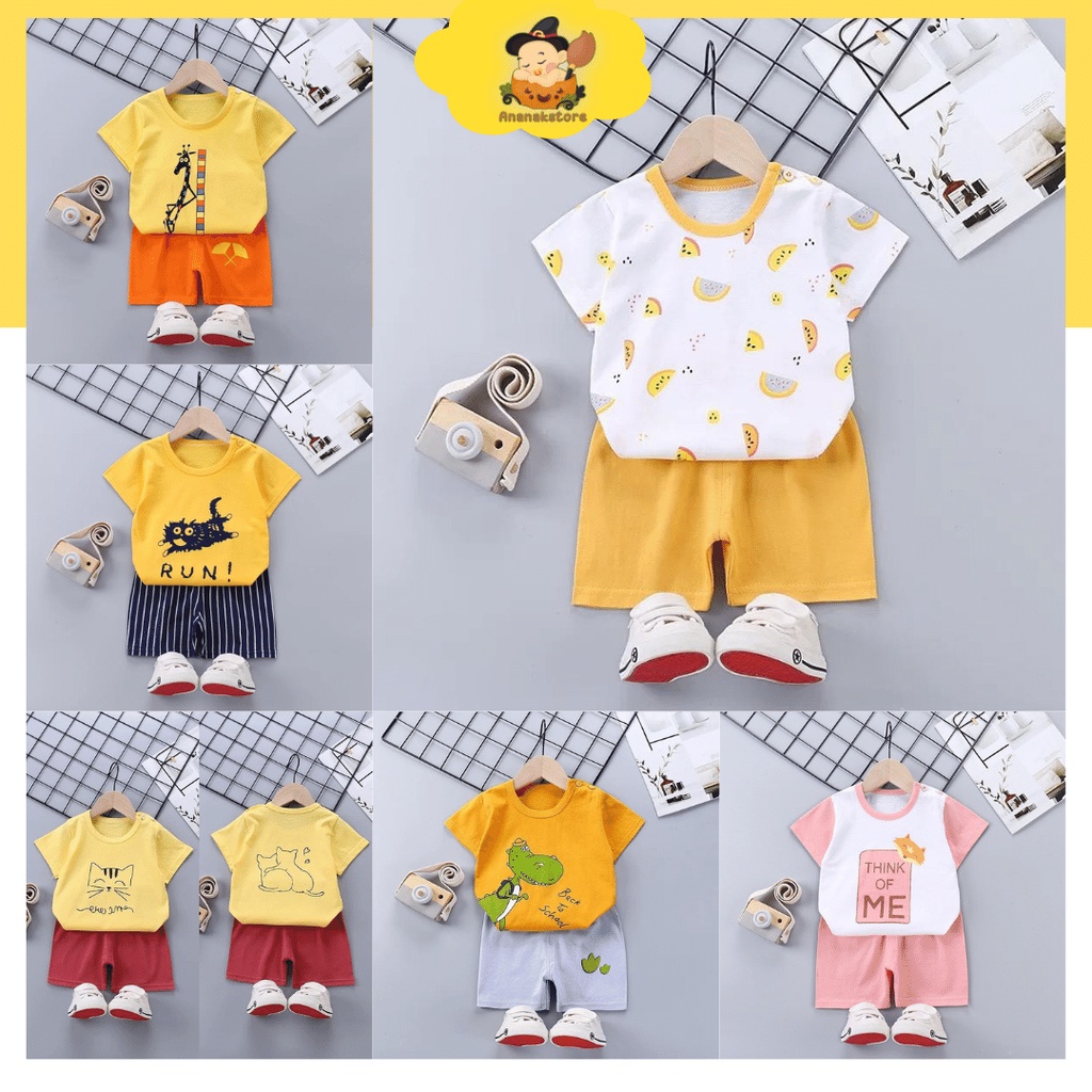 10.10 Setelan bayi / pakaian anak setelan pendek anak usia 0-2 tahun / baju bayi anak lengan pendek / baju anak import unisex