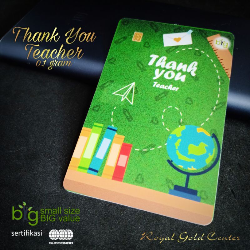 Big Gold Thank You Teacher Gift 0.1 gram Emas Logam Mulia