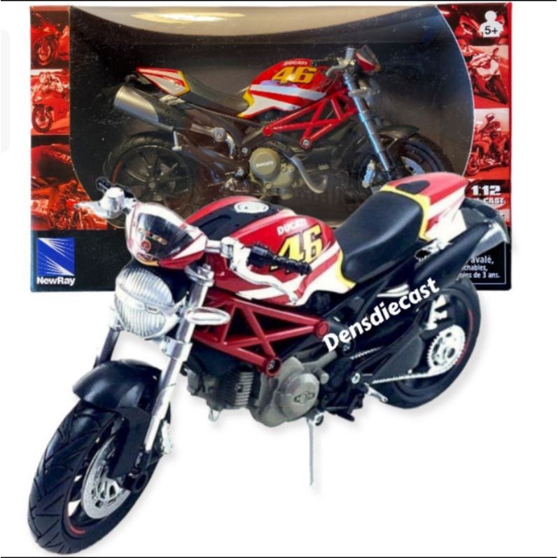 Newray 1:12 Diescast miniatur motor ducati monster 796 no 46 valentino rossi