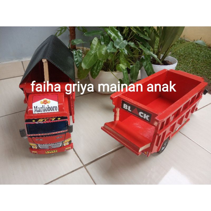 [ Ready stock ] mainan truck oleng  kayu merah pakai terpal - truck oleng-miniatur truck oleng