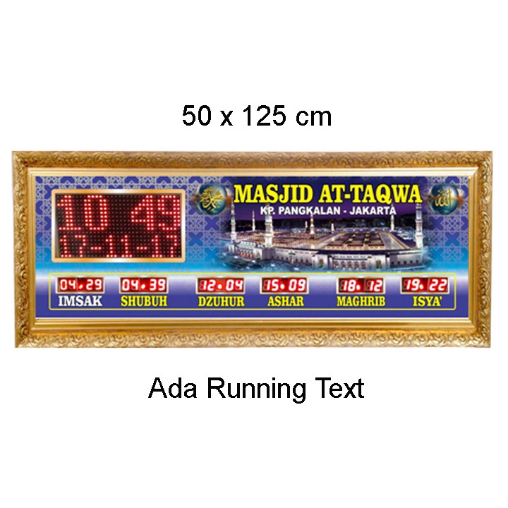 Jam Digital Masjid Waktu Adzan Running Teks Custom Nama 50 x 125 cm