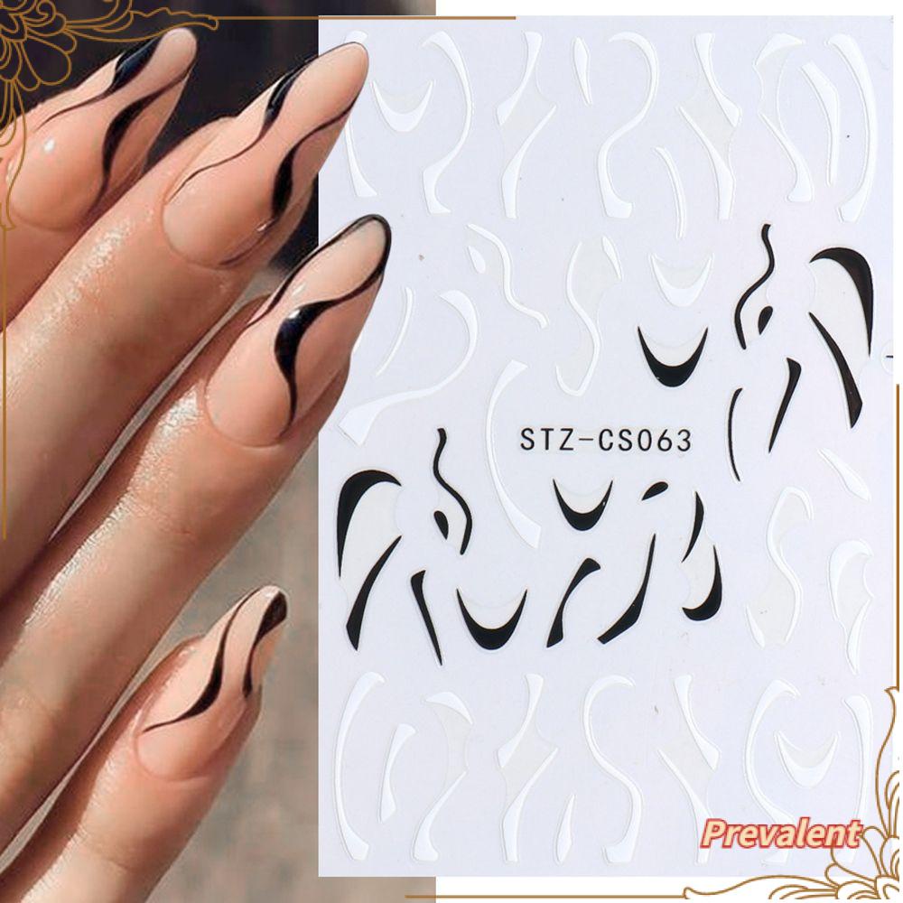 Stiker Kuku Warna Hitam Biru Hijau Gaya Perancis Untuk Dekorasi Manicure