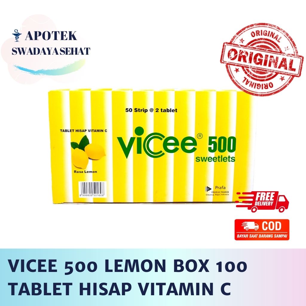 VICEE 500 LEMON BOX Tablet Hisap Rasa Lemon Vitamin C Permen Isi 100 Tablet