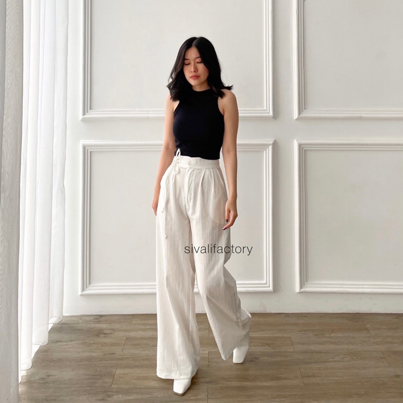 SIVALI Jennie Pants - Celana Kulot Linen Crinkle Highwaist - Cullote Pants