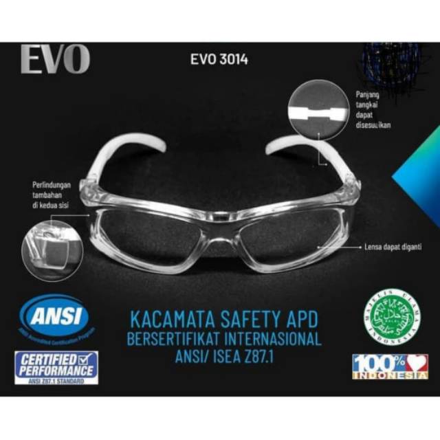 Kacamata Safety APD EVO Anti Kuman Virus Aman HALAL kualitas bagus