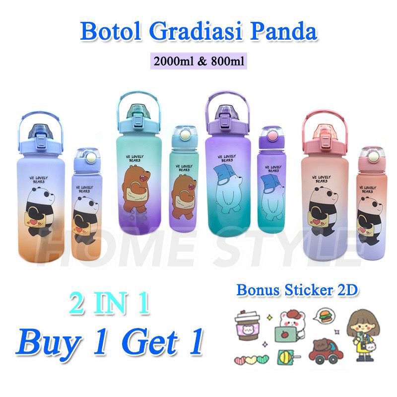 BOTOL MINUM 2 LITER DAN 800ML - BOTOL MINUM PAKET 2in1 GRADIASI BEAR - BOTOL MINUM ANAK FREE STICKER 2D &amp; 3D 0129