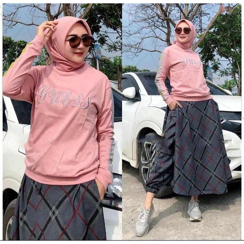AZ NEW SET ROK BLOUSE BAHAN BABYTERY PINGGANG KARET KANTONG KANAN KIRI / SET ROK FASHION / SETELAN ROK WANITA-Gues dusty