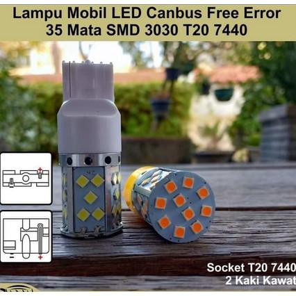 Lampu Mobil Led Sein/Sen Putih 35 Mata 12V T20 7440 2 Kaki Dc Rawawa09 Berkualitas