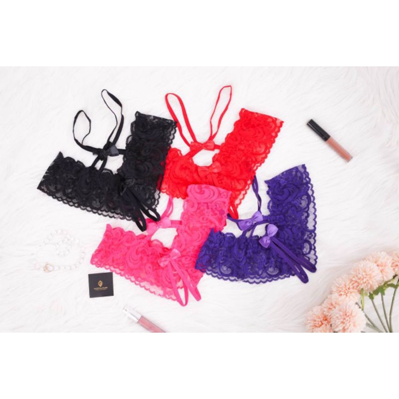 Celana dalam cd g string wanita dewasa sexy lingerie renda tali pita kupu kupu open crotch Clo Anne