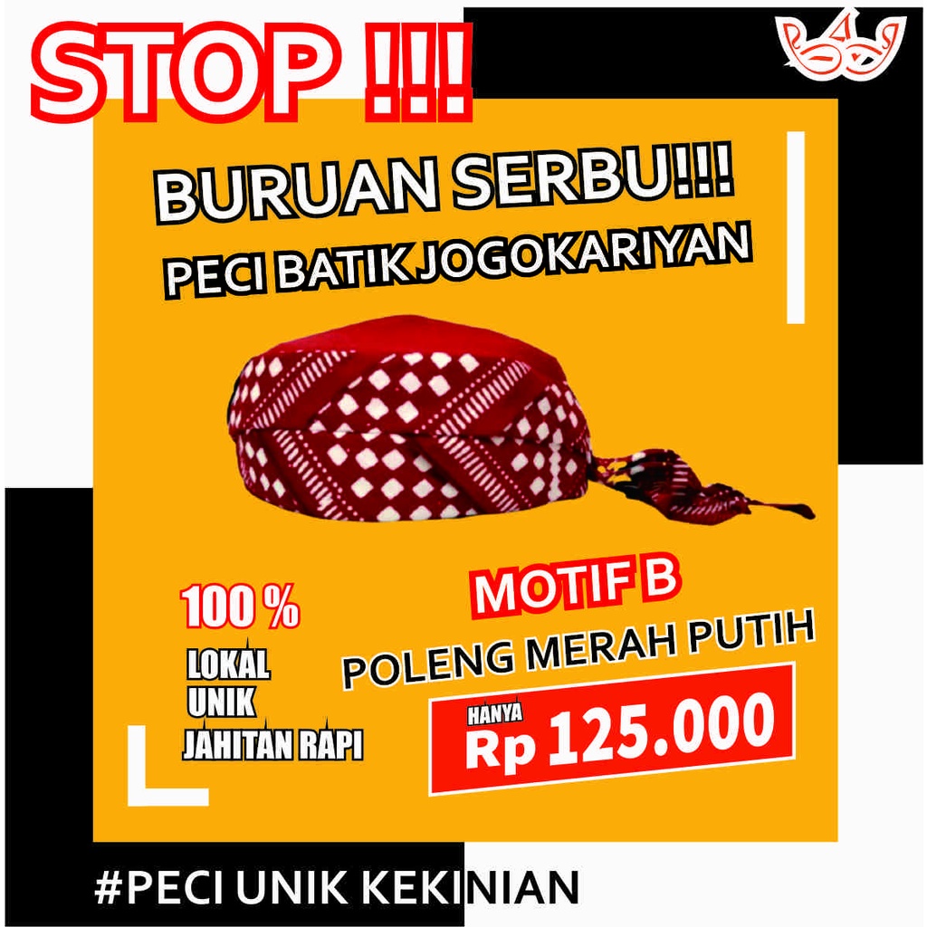 Peci Khas Masjid Jogokaryan Motif Poleng merah putih (Var C). Peci Batik Yogyakarta Premium