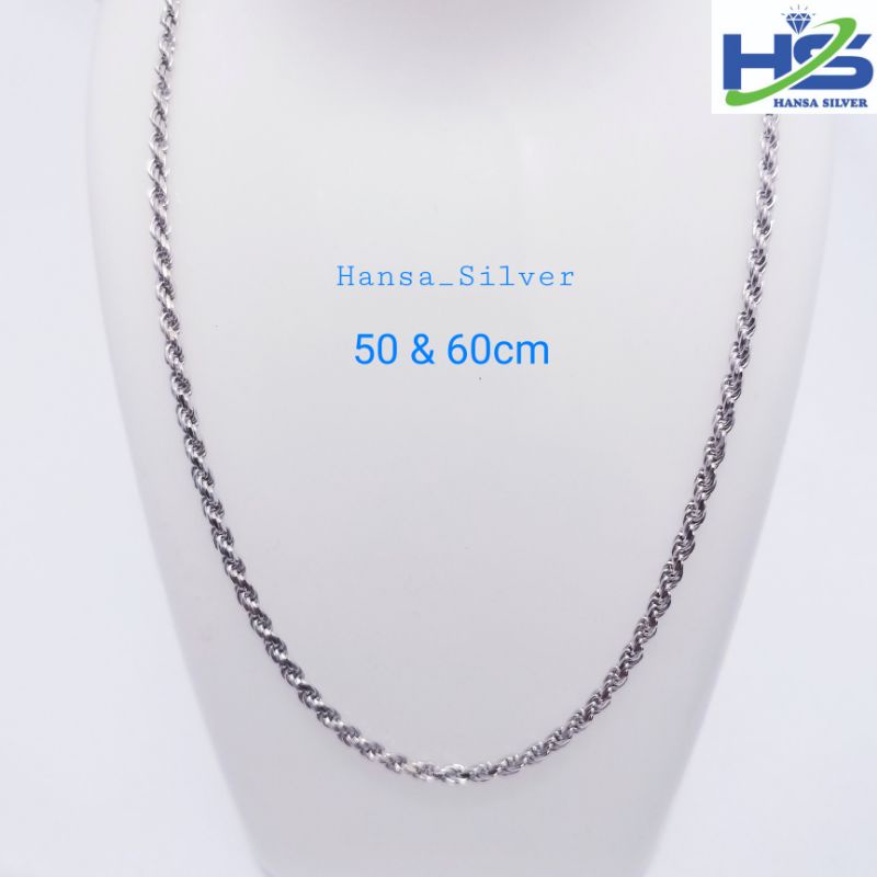 Kalung Perak Pria Wanita Silver Asli 925 Lapis Emas Putih Model Tambang 50 Dan 60 Cm - Kalung Pria Wanita Anti Karat